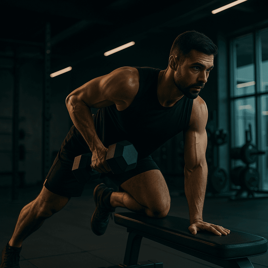 AI-powered fitness coaching background with modern workout equipment and technology